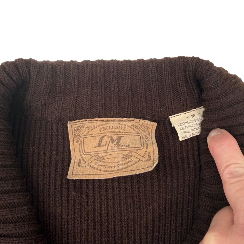 VINTAGE LANDMARK MEN'S BROWN SUEDE & KNIT ZIP-UP SWEATER JACKET - M - Picture 3 of 6
